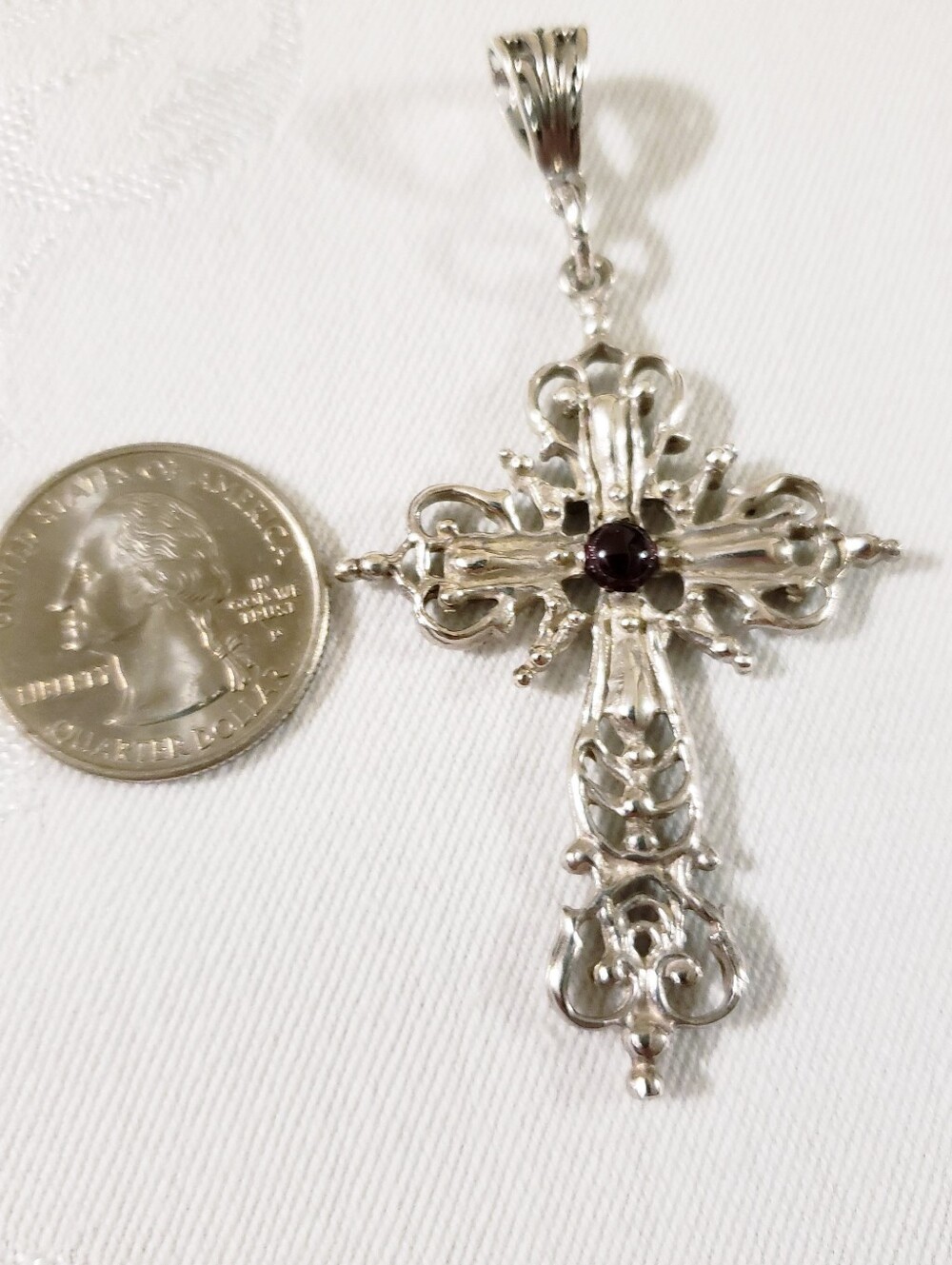 Large 2" Sterling Cross- Garnet